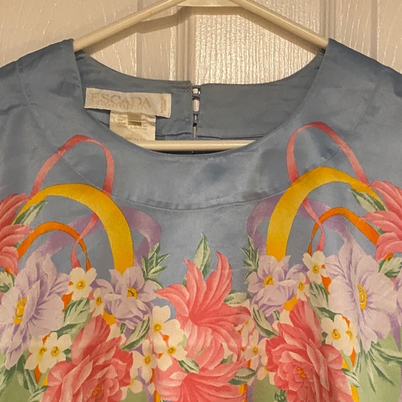 Vintage Escada Floral Silk Top with Ribbon Accents - Picture 4 of 10